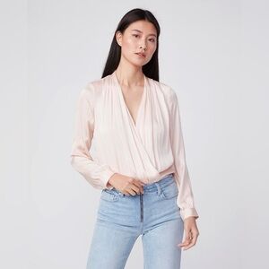 Paige Designer Light Pink Sevilla V-Neck Long Sleeve Bodysuit Women’s Size Small